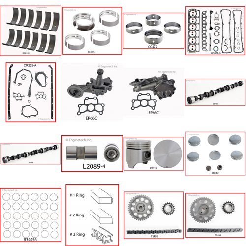Enginetech MKCR225 Master Engine Rebuild Kit for 1981-1981 Dodge 3.7L V6 .060" Over Bore (3.460")