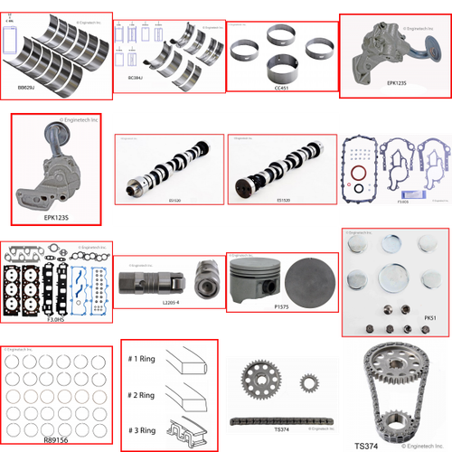 Enginetech MKF183K Master Engine Rebuild Kit for 1992-1994 Ford 183 3.0L V6 .030" Over Bore (3.535")