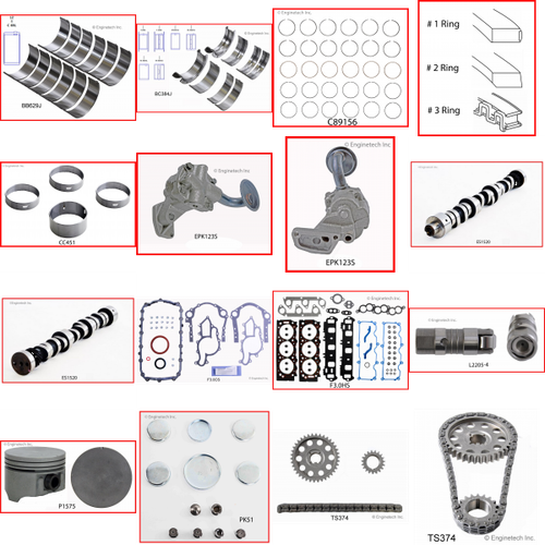 Enginetech MKF183KP Master Engine Rebuild Kit for 1992-1994 Ford 183 3.0L V6 Standard Bore (3.505")