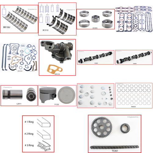 Enginetech MKCR360F Master Engine Rebuild Kit for 1980-1980 Dodge 5.9L V8 .030" Over Bore (4.030")