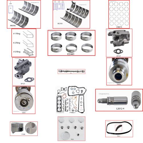 Enginetech MKF140PP Master Engine Rebuild Kit for 1991-1992 Ford 140 2.3L 4-Cyl .030" Over Bore (3.810")