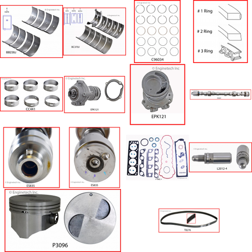 Enginetech MKF140RP Master Engine Rebuild Kit for 1995-1997 Ford 140 2.3L 4-Cyl .020" Over Bore (3.800")