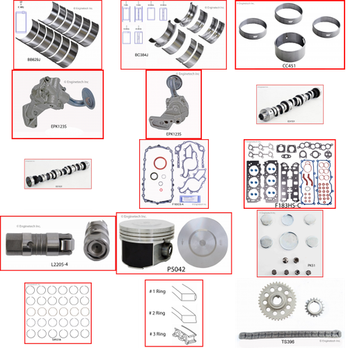 Enginetech MKF183UP Master Engine Rebuild Kit for 2002-2003 Ford 183 3.0L V6 .020" Over Bore (3.525")
