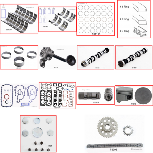 Enginetech MKF183RP Master Engine Rebuild Kit for 1999-1999 Ford 183 3.0L V6 .030" Over Bore (3.535")