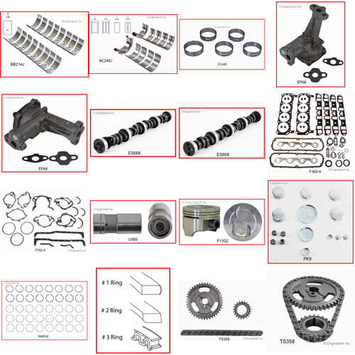 Enginetech MKF302C Master Engine Rebuild Kit for 1975-1976 Ford 302 5.0L V8 .020" Over Bore (4.020")