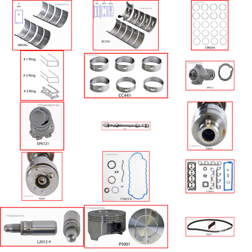 Enginetech MKF153CP Master Engine Rebuild Kit for 1999-2001 Ford 153 2.5L 4-Cyl .020" Over Bore (3.800")