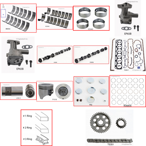 Enginetech MKF200 Master Engine Rebuild Kit for 1973-1983 Ford 200 3.3L V6 .030" Over Bore (3.710")