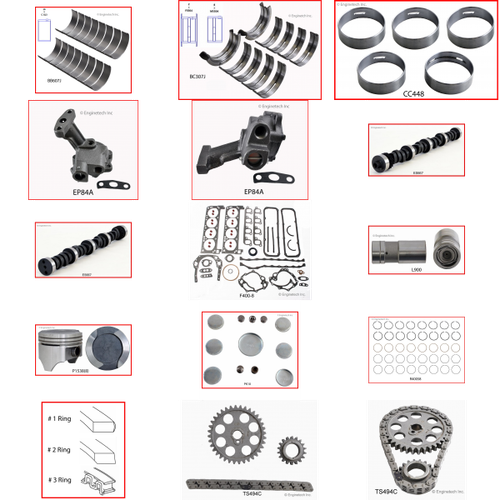 Enginetech MKF400A Master Engine Rebuild Kit for 1971-1972 Ford 400 6.6L V8 Standard Bore (4.000")