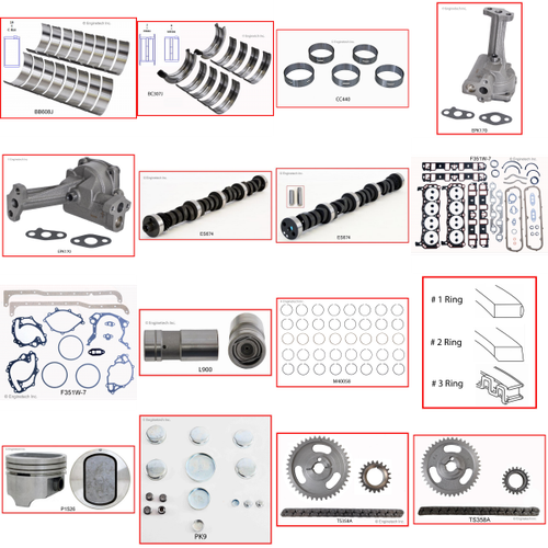 Enginetech MKF351WAP Master Engine Rebuild Kit for 1969-1972 Ford 351 5.8L V8 .020" Over Bore (4.020")