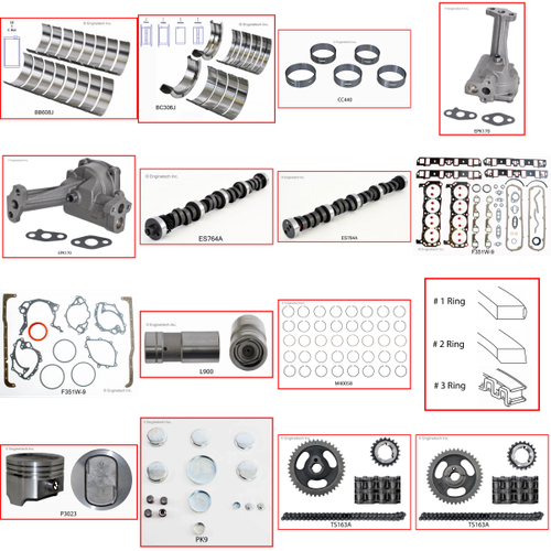 Enginetech MKF351WFP Master Engine Rebuild Kit for 1983-1986 Ford 351 5.8L V8 Standard Bore (4.000")