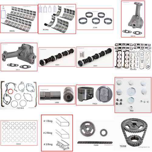 Enginetech MKF351WJ Master Engine Rebuild Kit for 1983-1984 Ford 351 5.8L V8 Standard Bore (4.000")