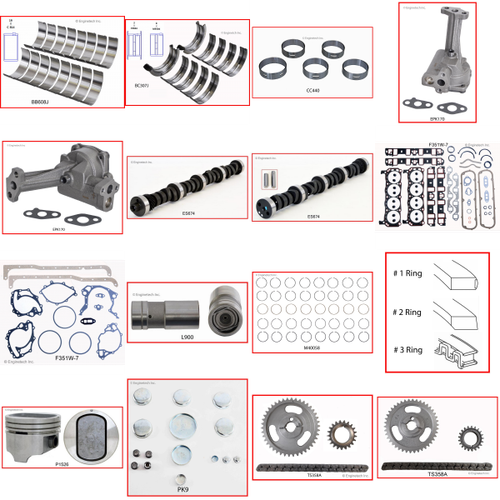 Enginetech MKF351WAP Master Engine Rebuild Kit for 1969-1972 Ford 351 5.8L V8 .040" Over Bore (4.040")