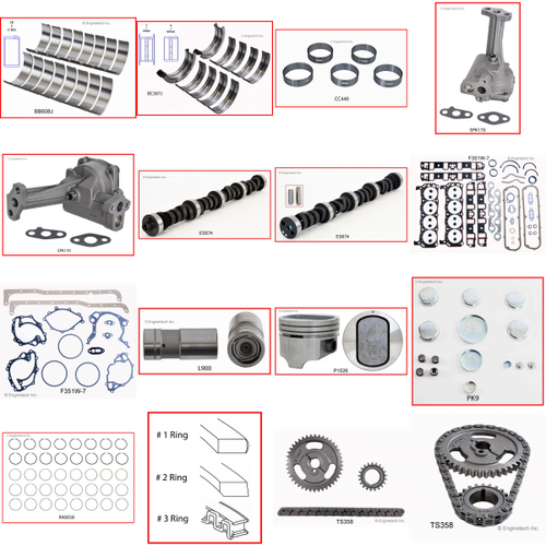 Enginetech MKF351WB Master Engine Rebuild Kit for 1972-1976 Ford 351 5.8L V8 Standard Bore (4.000")
