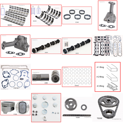 Enginetech MKF351WBP Master Engine Rebuild Kit for 1972-1976 Ford 351 5.8L V8 .020" Over Bore (4.020")