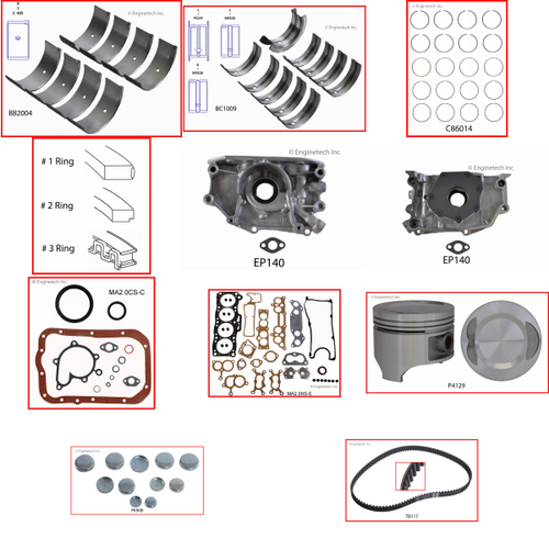 Enginetech MKMA2.0DP Master Engine Rebuild Kit for 1986-1987 Mazda 2.0L 4-Cyl .020" Over Bore (3.405")