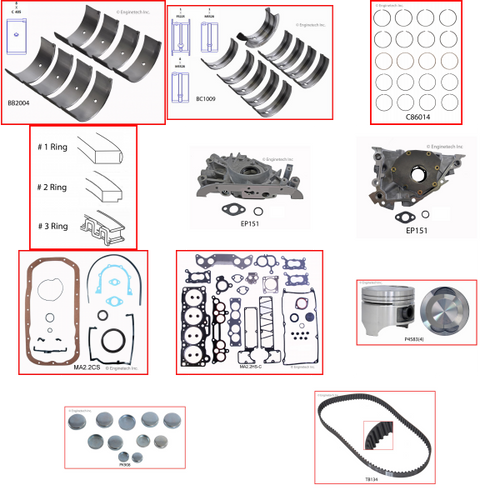 Enginetech MKMA2.2AP Master Engine Rebuild Kit for 1987-1993 Mazda 2.2L 4-Cyl .020" Over Bore (3.405")