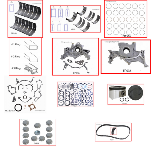 Enginetech MKNI3.3BP Master Engine Rebuild Kit for 1999-2002 Nissan 3.3L V6 .040" Over Bore (3.640")