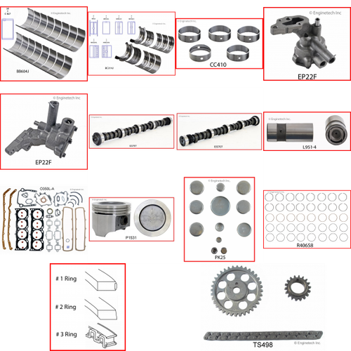 Enginetech MKO350C Master Engine Rebuild Kit for 1978-1980 Oldsmobile 350 5.7L V8 .030" Over Bore (4.085")
