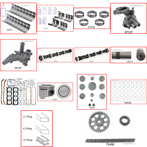 Enginetech MKO350C Master Engine Rebuild Kit for 1978-1980 Oldsmobile 350 5.7L V8 .040" Over Bore (4.095")