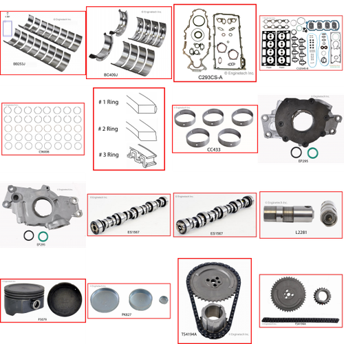 Enginetech MKIS5.3BP Master Engine Rebuild Kit for 2003-2003 Isuzu 5.3L V8 .030" Over Bore (3.810")