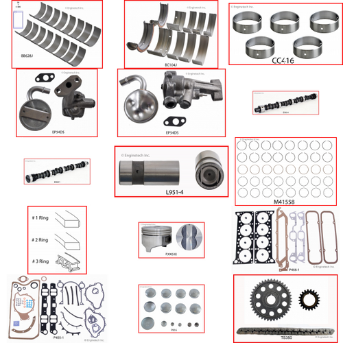 Enginetech MKP455 Master Engine Rebuild Kit for 1972-1976 Pontiac 455 7.5L V8 .030" Over Bore (4.180")