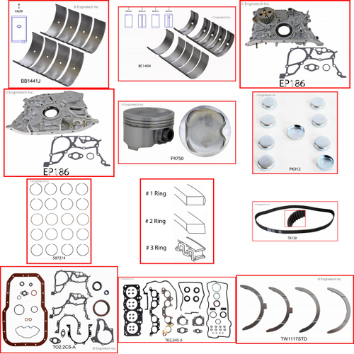 Enginetech MKTO2.2EP Master Engine Rebuild Kit for 1998-2001 Toyota 2.2L 4-Cyl .020" Over Bore (3.445")