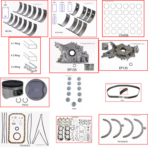 Enginetech MKTO3.4P Master Engine Rebuild Kit for 1995-1998 Toyota 3.4L V6 Standard Bore (3.680")