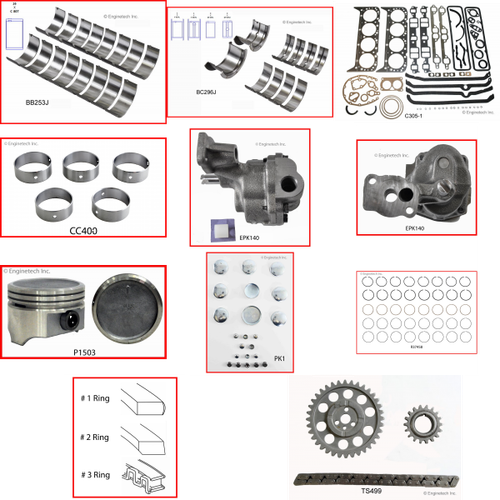 Enginetech RCC305A Engine Rebuild Kit for 1976-1985 Chevy 305 5.0L V8 .030" Over Bore (3.765")