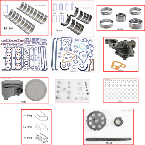 Enginetech RCCR360G Engine Rebuild Kit for 1980-1980 Dodge 5.9L V8 .030" Over Bore (4.030")
