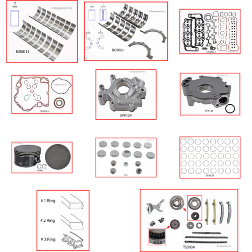 Enginetech RCCR287BP Engine Rebuild Kit for 2004-2007 Dodge 4.7L V8 .030" Over Bore (3.690")