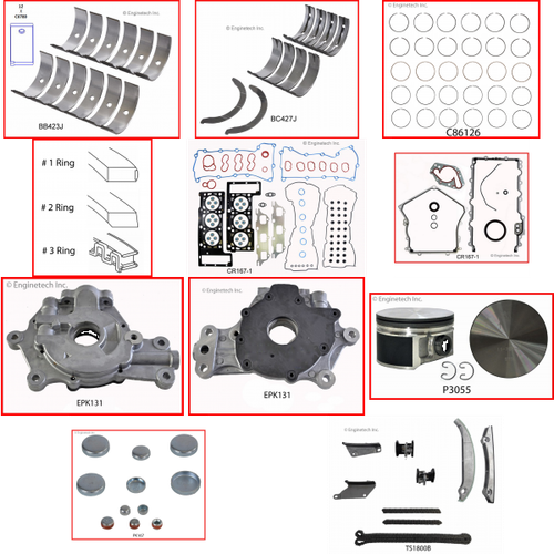 Enginetech RCCR167BP Engine Rebuild Kit for 2007-2008 Dodge 2.7L V6 Standard Bore (3.385")
