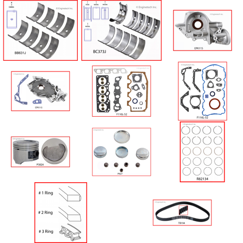 Enginetech RCF1.9EP Engine Rebuild Kit for 1991-1993 Ford 1 1.9L 4-Cyl .040" Over Bore (3.270")