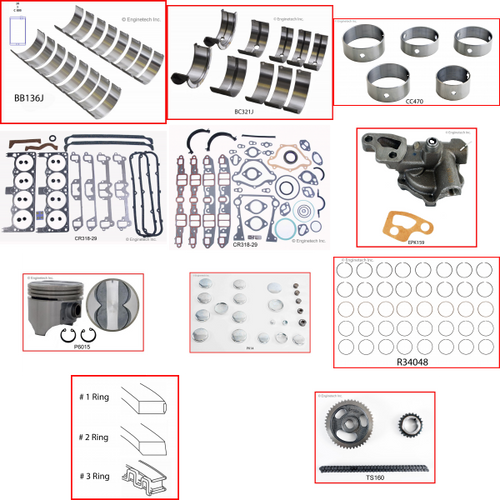 Enginetech RCCR340A Engine Rebuild Kit for 1968-1971 Plymouth 5.6L V8 .030" Over Bore (4.070")
