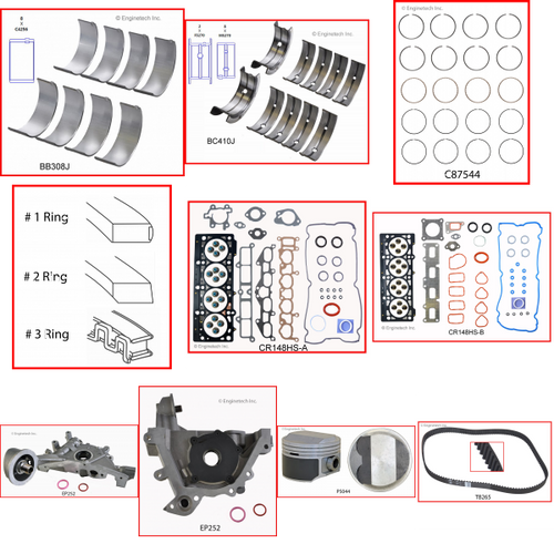 Enginetech RCCR148P Engine Rebuild Kit for 1995-1996 Chrysler 2.4L 4-Cyl Standard Bore (3.445")