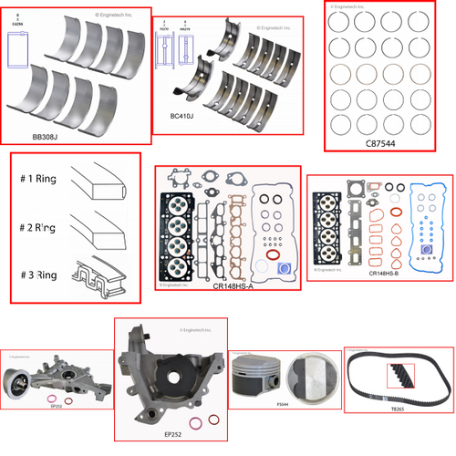 Enginetech RCCR148P Engine Rebuild Kit for 1995-1996 Chrysler 2.4L 4-Cyl .030" Over Bore (3.475")