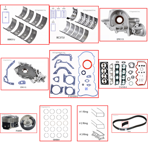 Enginetech RCF121BP Engine Rebuild Kit for 2000-2002 Ford 121 2.0L 4-Cyl Standard Bore (3.340")