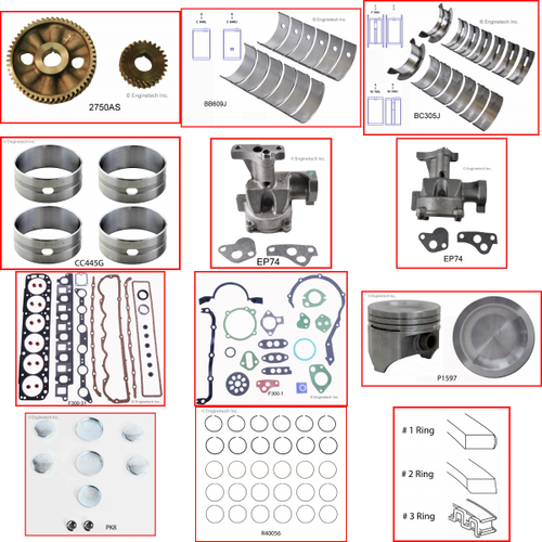 Enginetech RCF300 Engine Rebuild Kit for 1968-1985 Ford 300 4.9L V6 Standard Bore (4.000")