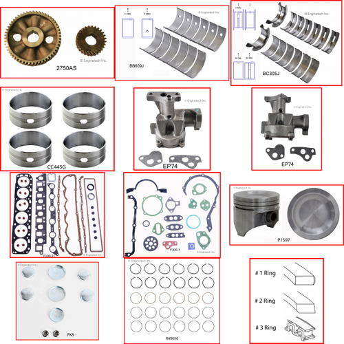Enginetech RCF300 Engine Rebuild Kit for 1968-1985 Ford 300 4.9L V6 .020" Over Bore (4.020")