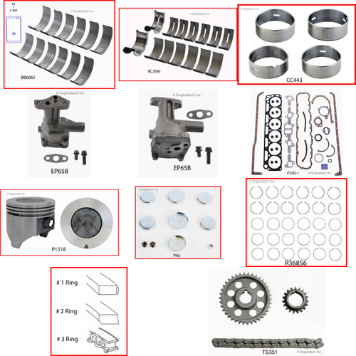 Enginetech RCF200 Engine Rebuild Kit for 1965-1983 Ford 200 3.3L V6 .040" Over Bore (3.720")