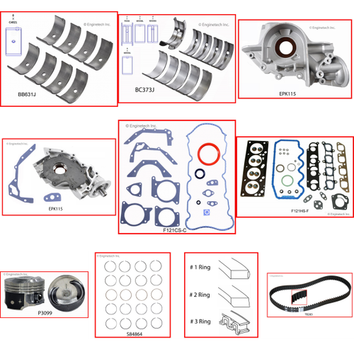 Enginetech RCF121CP Engine Rebuild Kit for 2000-2002 Ford 121 2.0L 4-Cyl Standard Bore (3.340")