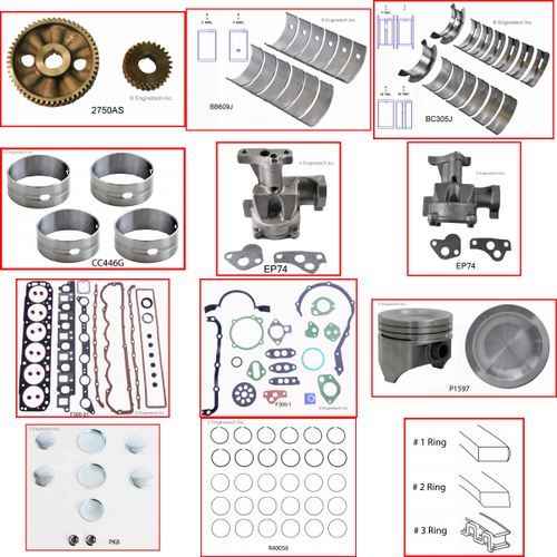 Enginetech RCF300B Engine Rebuild Kit for 1985-1987 Ford 300 4.9L V6 .020" Over Bore (4.020")