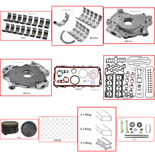 Enginetech RCF281PP Engine Rebuild Kit for 2002-2002 Ford 281 4.6L V8 .020" Over Bore (3.570")