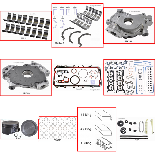 Enginetech RCF281JP Engine Rebuild Kit for 2001-2001 Ford 281 4.6L V8 .030" Over Bore (3.580")