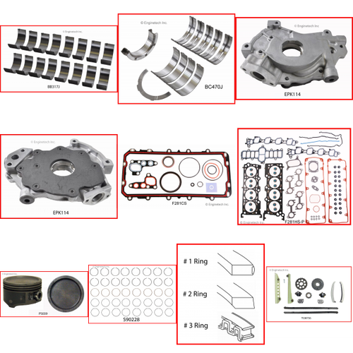 Enginetech RCF281QP Engine Rebuild Kit for 2002-2003 Ford 281 4.6L V8 Standard Bore (3.550")