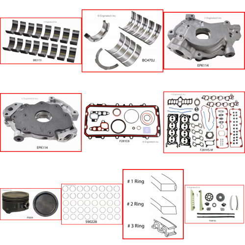 Enginetech RCF281KP Engine Rebuild Kit for 2003-2003 Ford 281 4.6L V8 Standard Bore (3.550")