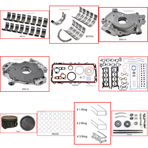 Enginetech RCF281HP Engine Rebuild Kit for 2001-2001 Ford 281 4.6L V8 .020" Over Bore (3.570")