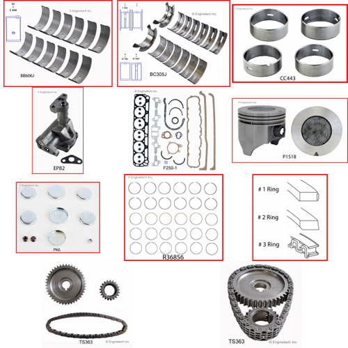 Enginetech RCF250 Engine Rebuild Kit for 1973-1977 Ford 250 4.1L V6 .040" Over Bore (3.720")