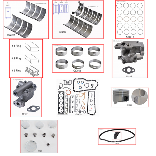 Enginetech RCF140LP Engine Rebuild Kit for 1992-1993 Ford 140 2.3L 4-Cyl Standard Bore (3.780")