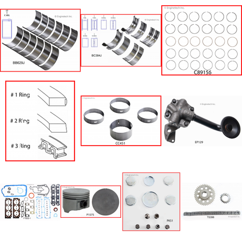 Enginetech RCF183FP Engine Rebuild Kit for 1999-1999 Ford 183 3.0L V6 .020" Over Bore (3.525")