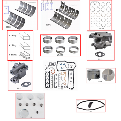 Enginetech RCF140LP Engine Rebuild Kit for 1992-1993 Ford 140 2.3L 4-Cyl .040" Over Bore (3.820")